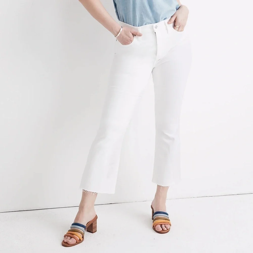 Madewell Cali Demi Boot Jeans in Pure White Denim Raw Hem Edition Size 29